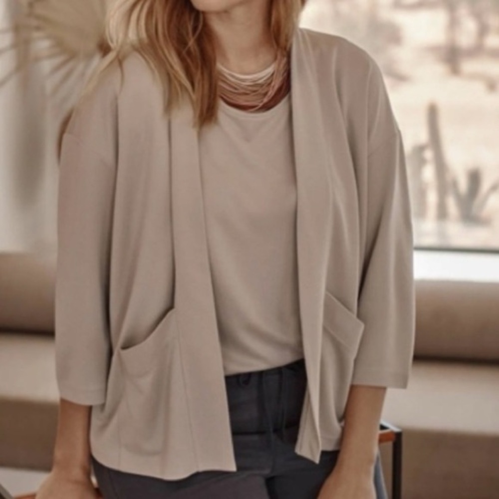 J. Jill Sand-Washed Sisal‎ Cardigan Jacket Medium open front beige tan pockets